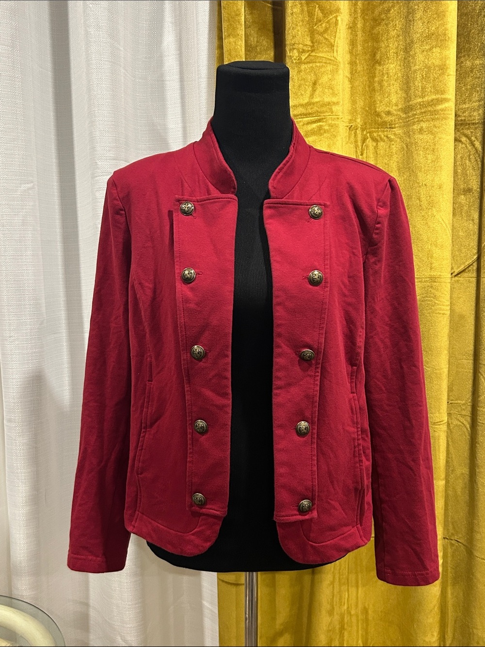 Tommy Hilfiger Red Military-Style Double-Breasted Blazer